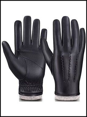 Mens Faux Leather Gloves Touchscreen Texting Winter Warm Thermal Wool Fleece